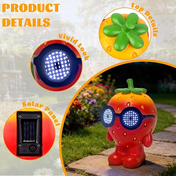 Solar Garden Statue,Cute Outdoor Statue with LED Light, Outdoor Decor for Patio,Balcony,Yard,Lawn Ornament,Birthday Gifts for Mom Grandma (Strawberry)