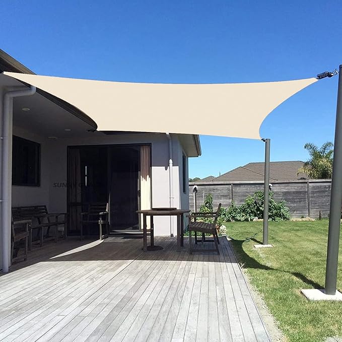 SUNNY GUARD Custom Size 7'x16' Butter Cream Sun Shade Sail Rectangle UV Block Shade for Backyard Yard Patio Deck Garden(Customized)