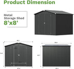 Patiowell 8x8 FT Outdoor Storage Shed, Garden Tool Storage Sheds with Sloping Roof and Double Lockable Door, Outdoor Shed for Backyard Patio Lawn, Black