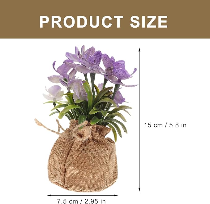 Realistic Faux Phalaenopsis Orchid Flower Plant in Potted Burlap Bag Simulation Butterfly Orchid for Home Table Decor for Office and Living Room