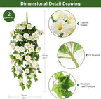 Homsunny Artificial Fake Flowers Plants for Outdoor Decoration, 2PCS Faux Petunias Silk Flower UV Resistant No Fade for Home Outside Garden Balcony Yard Porch Realistic Indoor Decor (White)