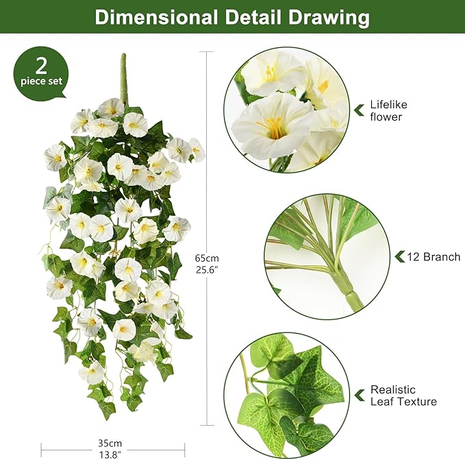 Homsunny Artificial Fake Flowers Plants for Outdoor Decoration, 2PCS Faux Petunias Silk Flower UV Resistant No Fade for Home Outside Garden Balcony Yard Porch Realistic Indoor Decor (White)