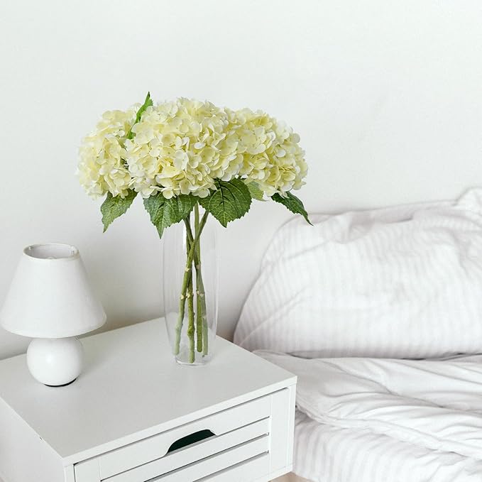 ZYTUYO 3PCS Cream Hydrangeas Artificial Flower 21" Real Touch Faux Latex Fake Hydrangeas Silk Bouquet for Home Kitchen Living Room Spring Table Office Wedding Party Arrangement