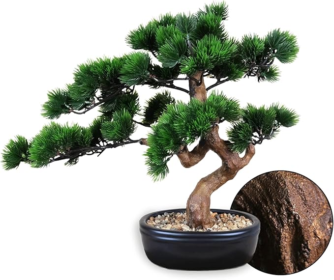 Artificial Bonsai Tree 16" Tall with Realistic Wood and Ceramic Pot, Fake Plants for Home, Bedroom and Office Desk, Japanese Decor