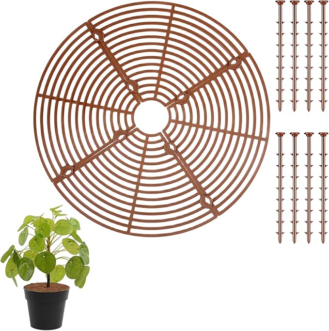 11.8 Inch Plant Pot Cover,Durable Cat & Dog Digging Stopper with Deep Stakes,Adjustable Soil Guard Grid for Indoor & Outdoor Flower Pots,Brown Animal Protector