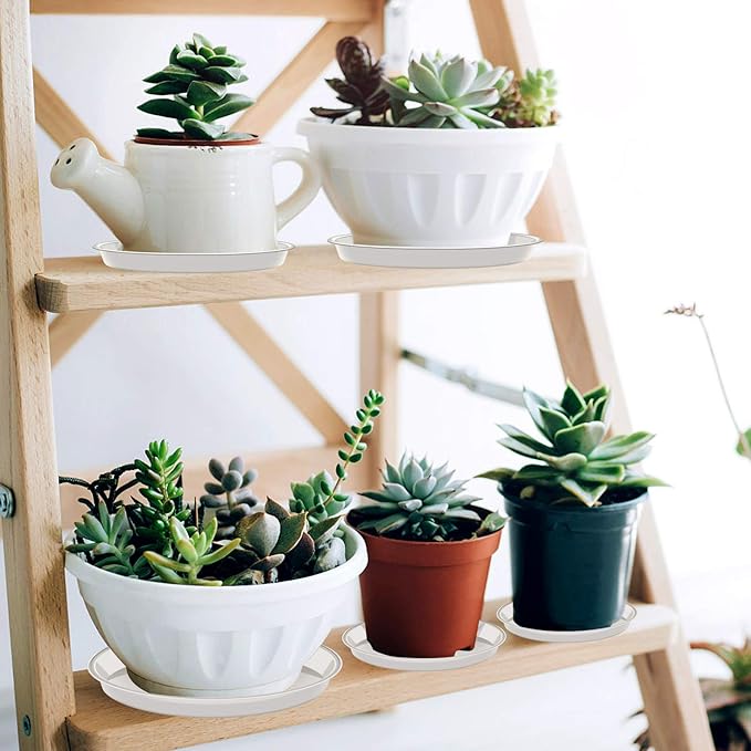 VUWEZ 6 Pack of Plant Saucer 10 Inch, 10 inch Plant Saucer Round, Plastic Flower Plant Trays for Pots, Plant Saucers for Indoors 9", Plant Pot Saucers, Planter Tray for Planter 8-10" (10", White)