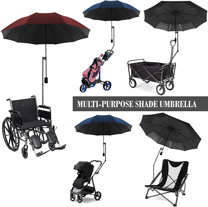 Patio Umbrellas UPF 50+ 360 ° Adjustable Shade Umbrella,Beach Umbrella with Universal Clamp,Beach Clamp on Umbrella,suitable for Patio,beach chairs,golf carts, wheelchairs,carts,bleachers,camping and fishing