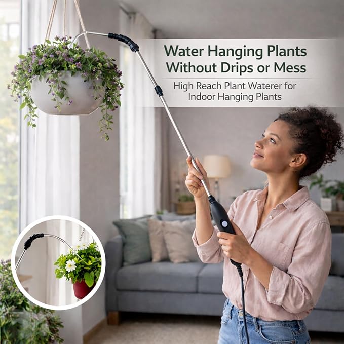 Electric Plant Watering Device for Indoor Plants, High Reach Watering Wand for Hanging Plants, Automatic Watering Tool from Bucket, Precise Flow No Spill, Portable Indoor Watering System