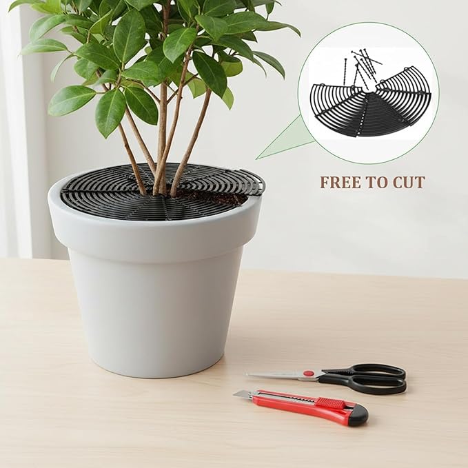 2Pcs Plant Pot Cover, 12" Plant Protector Grid with Clips Indoor Outdoor Flower Pot Cover to Deter Digging Pets & Weeds, Black & BrownPlant