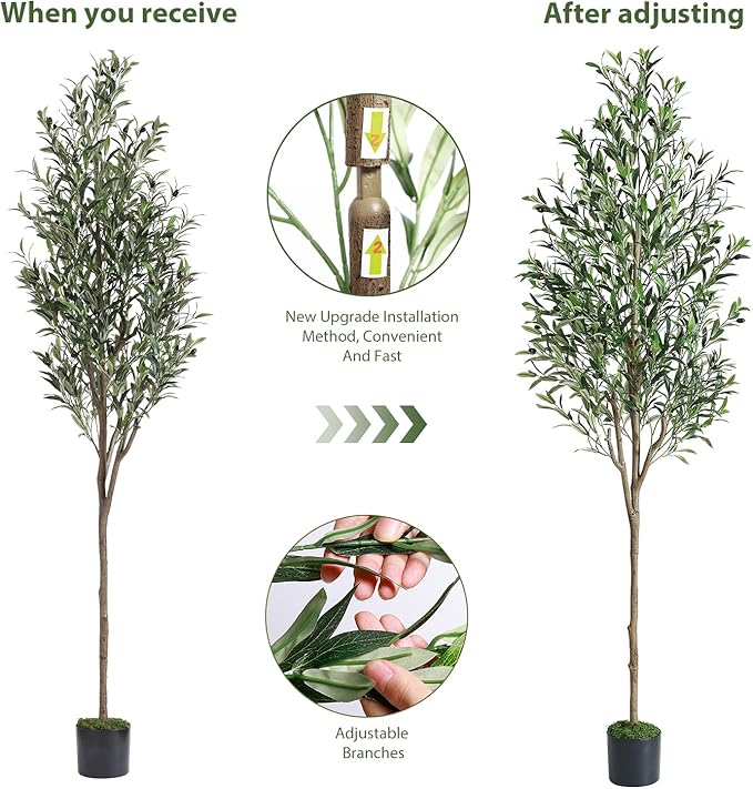 Alupssuc 7ft Olive Tree Artificial Indoor, Fake Tree Potted Faux Olive Trees with Lifelike Fruits and Realistic Leaves, Artificial Plants Indoor Fake Plants for Modern Home Office Living Room Decor
