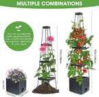 MYMULIKE Raised Garden Bed Tomato Planter with Trellis, 58" Tomato Cage for Climbing Vegetables Plant, Self Watering Pots for Indoor Plants Garden Pots Patio Greenhouse Indoor Outdoor