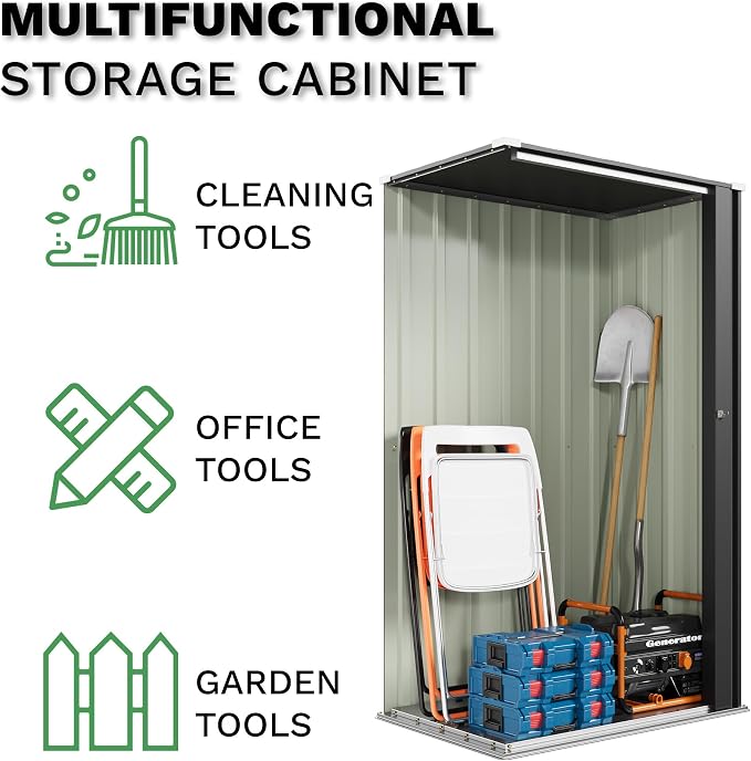 Patiowell 22 Cuft Outdoor Storage Shed with Adjustable Shelves, Metal Vertical Storage Cabinet with Lockable Door, Outdoor Waterproof Tool Garden Shed for Backyard Lawn Patio, Black