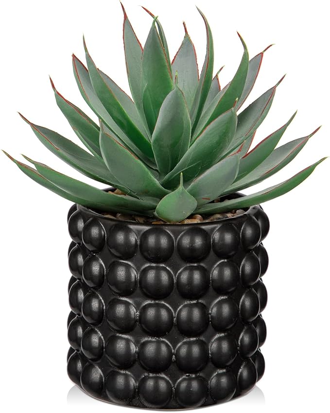 Briful Succulents Plants Artificial for Home Decor, Realistic Potted Fake Agave Plant, Bubbled Plant Pot, Cute Aloe Maguey Faux Plant, Shelf Tables Decor, Modern Farmhouse Home Decorations