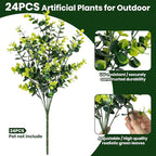 17 Inch Artificial Plants Outdoor Faux Shrubs Eucalyptus Boxwood Grass UV Resistant Fake Plant Greenery Decor for Indoor Window Garden Patio Pathway Front Porch Home Decor（24 Bundles,Green）