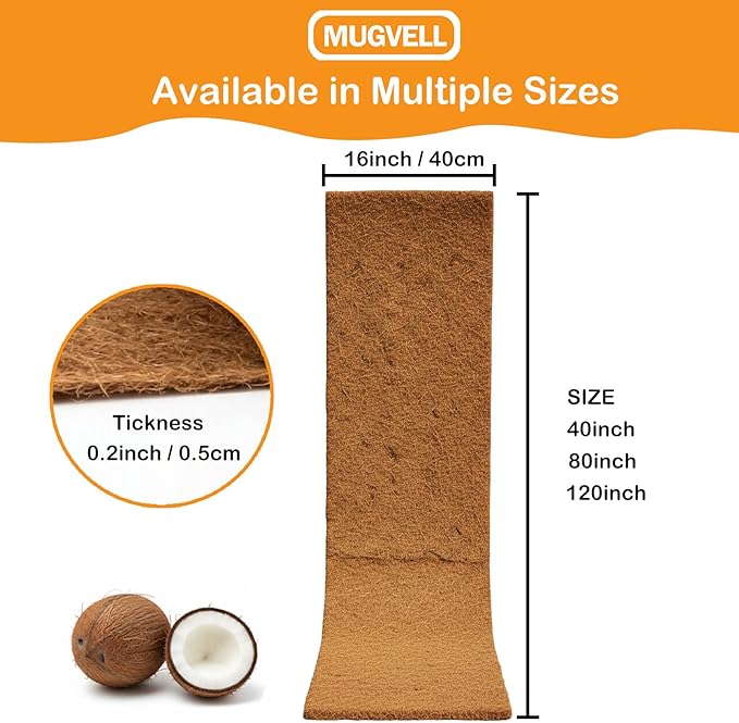 Coco Coir Mulch for Landscaping, 16x40 Inch Coconut Fiber Grass Seed Mat Roll, Coco Liners for Planters and Pet Pad, Plant Covers from Animal Dirt and Tree Protectors