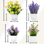 SZC&MFZ Mini Artificial Potted Flowers with Fake Plants, 4 PCS Faux Potted Plants for Room,Home, Bathroom, Bedroom, Living Room, Kitchen and Office Decoration.
