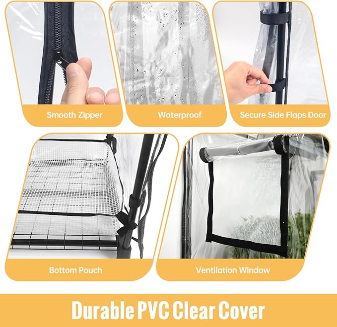 Indoor Greenhouse with Grow Light, 4-Tier Plant Stand with Zippered PVC Tent, Ventilation Window, Bottom Pouch, 20W Full Spectrum Plant Light with Timer for Seed Starting, 27"L x 19"W x 59"H