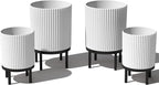 Veradek Demi Series Round Planter w/Stand for Porch/Patio | Durable Plastic-Stone Composite & Wooden Stand | Modern Décor for Tall Plants, Flowers