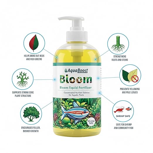 Bloom All-in-One Liquid Fertilizer for Aquarium Plants, Shrimp Safe Copper-Free Formula with High Iron & Potassium, No CO2 Needed, Freshwater Planted Tank Nutrient Solution, 16oz