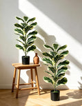 2 Pack Fiddle Leaf Fig Tree, 30'' Fake Tree in Pots with Green Artificial Turf, Floor Fake Plants Indoor for Spring Home Porch Bathroom Living Room Office Patio Windowsill Decor (Variegated)