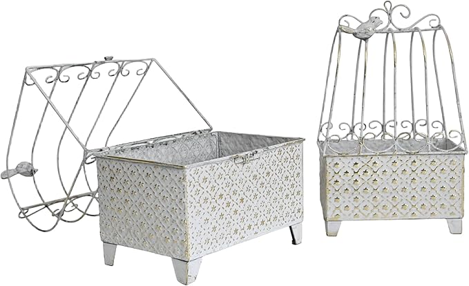 2-Piece Vintage Metal Birdcage Planter Set, Rustic Distressed Plant Holder, Farmhouse Floral Containers for Indoor Outdoor Garden, Patio & Tabletop Decor