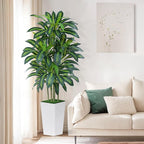6FT Artificial Dracaena Tree - High-Density Foliage Fake Plant with White Tall Planter - Faux Yucca Floor Plant for Home Office Decor Indoor