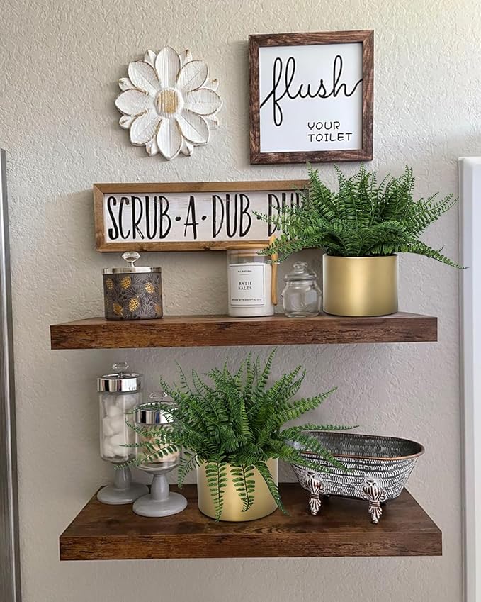 Coferset Small Fake Plant Fern Potted Artificial Plants Fake Fern for Shelf Home Bathroom Office Decor(Gold Mental Pot)