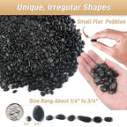 Mulctun 2lb Black Rocks for Planters- 1/4" - 3/4" Polished Black Stones Smooth Flat Pebbles for Fish Tanks Decorative River Rocks for Vases Bonsai Pots Garden Stones for Landscaping and Yards