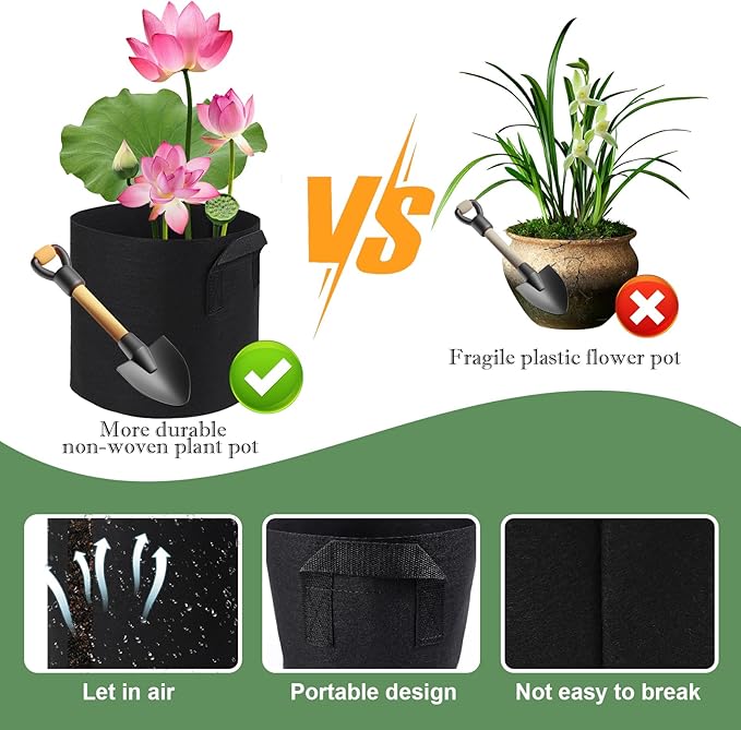 6Pcs Lily Plant Pots for Pond, Aquatic Pond Planter for Pond Durable Breathe Reusable Fabric Plant Bags for Aquatic Plants, Potato, Carrot, Onion, Flower (2 Gallon)