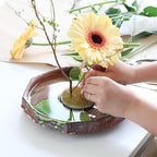 Wazakura Minoyaki Series Round Ikebana Flower Vase Made in Japan, Arrangement Pottery Supplies - Lily Pad