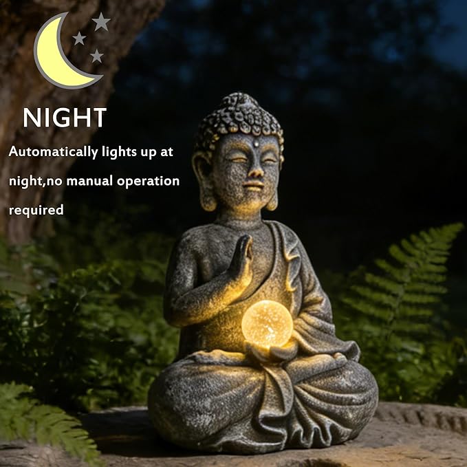 Suyorpe Buddha Statue Outdoor Statues with Solar Lights - Sitting Buddha Figurine for Garden, Zen Decor for Garden,Home, Patio, Lawn,Yard Balcony