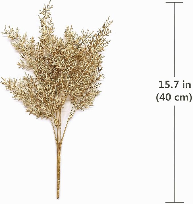 PASYOU Fake Plants Golden Antlers Flowers Decoration for Christmas, Artificial Grass Plastic Faux Outdoor Indoor Home Garden Party Room Bedroom Office Wedding Table Centerpiece DIY Decor, Gold 2 Pack
