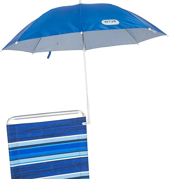 Rio Brands Wave Beach 4' Adjustable Clamp-On Beach Umbrella and Sun Shade, Lightweight Polyester Umbrella with Clamp for Chair