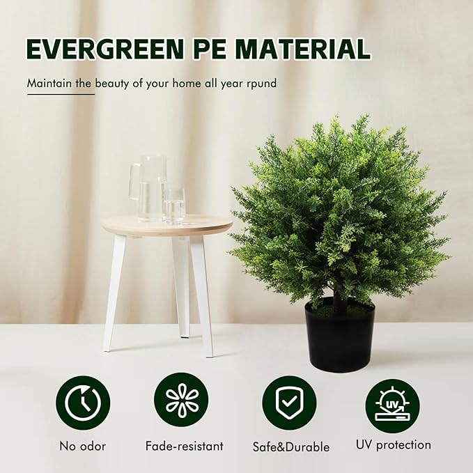 21-Inch Artificial Cedar Ball Trees (Set of Two) – Lifelike, UV-Resistant Decor for Indoor & Outdoor Use – Enhance Your Space with Vibrant Greenery