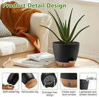 QRRICA Plant Pots 8/7/6.5/6/5.5/5 Inch Self Watering Pots, with Drainage Holes and Saucers,Water Level Indicator & Deep Reservoir,Large Plastic Planter for Indoor Out Door Plants (Black)