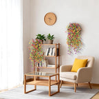 Artificial Hanging Flowers for Outdoors, 2 Pcs Fake Hanging Plants Spring Summer Decor, UV Resistant Faux Silk Daisy Flower for Front Door Porch Planter Patio Yard Garden(Purple Rose Orange Yellow)