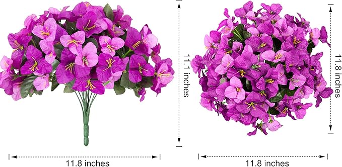 Ivydale Spring Artificial Flowers for Outdoors, 4 Bundles Fake Bougainvillea UV Resistant Faux Silk Flowers Realistic Outdoor Plants for Planter Patio Porch Window Garden Home Decor, Mixed Fuchsia