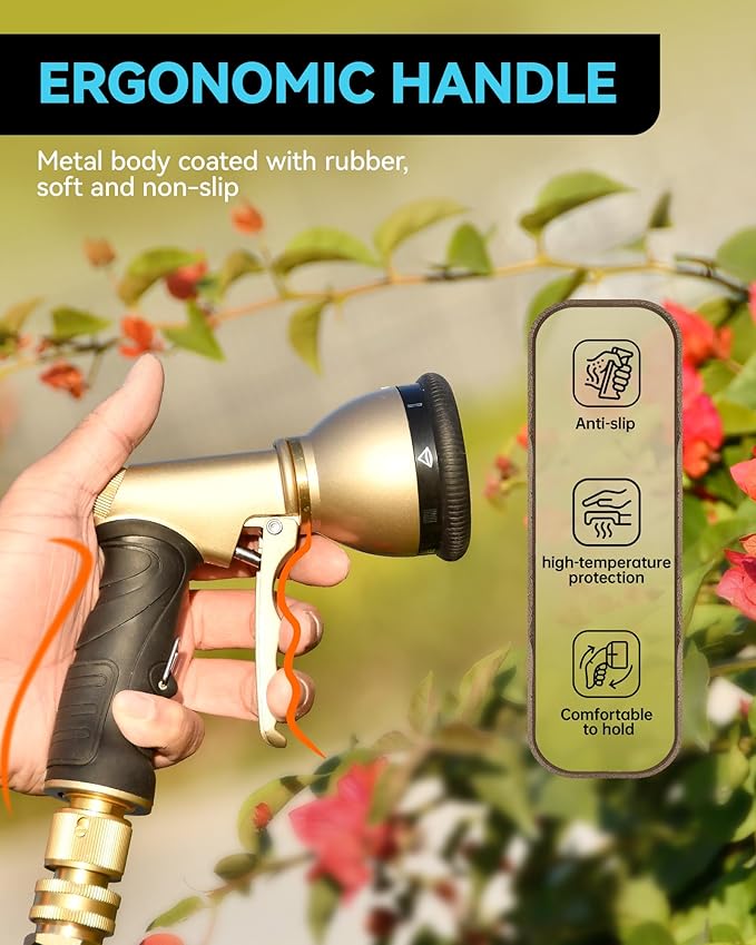 RAINPOINT Garden Hose Nozzle, 9 Spray Patterns Water Hose Nozzle, Heavy Duty Metal Sprayer Nozzle, Adjustable Hand Sprayer, Watering Plants and Lawn, Blue