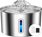 Stainless Steel Cat Water Fountain - 108oz/3.2l Metal Pet Water Bowl Dispenser with Quiet Pump - Automatic Water Fountains for Dog/Cats Drinking - Pets Waterer Indoor with Replacement Filters