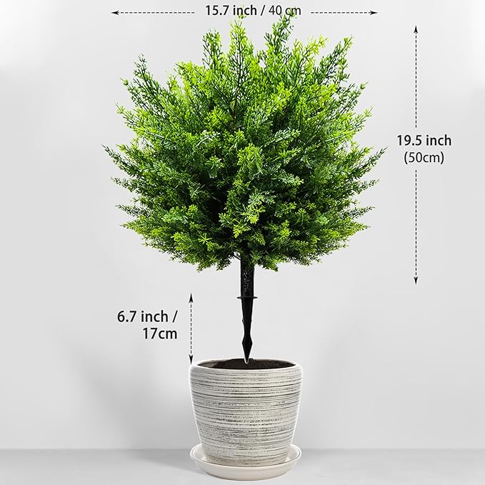 26-Inch Artificial Cedar Ball Trees (Set of Two) – Lifelike, UV-Resistant Decor for Indoor & Outdoor Use – Enhance Your Space with Vibrant Greenery