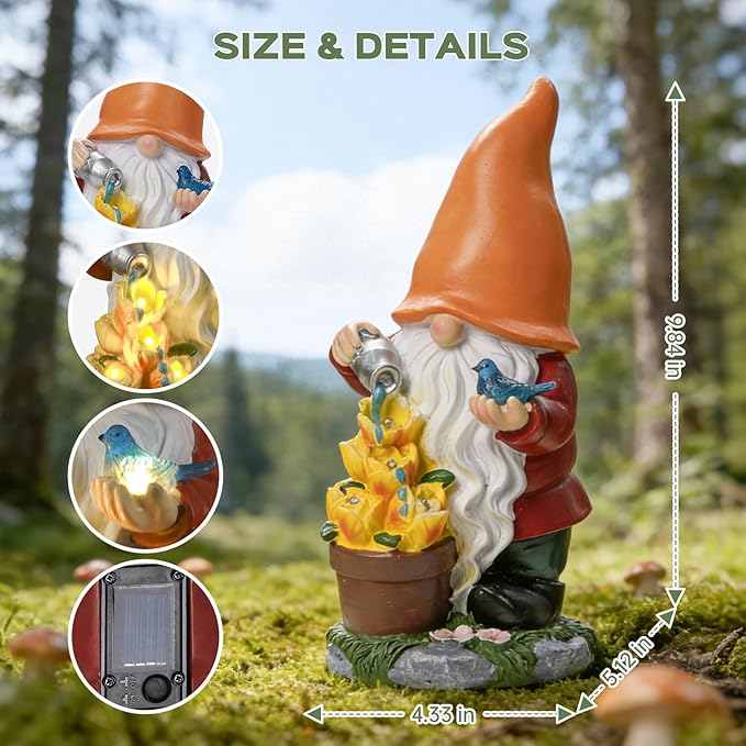Solar Gnome Statue Outdoor Decor for Mother's Day,Gnome Figurines with Flower LED Light for Garden Decorations for Patio Lawn Balcony Fairy Gardens,Housewarming Gifts for Women Mom