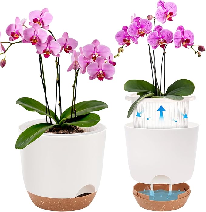 7.2 Inch Self Watering Orchid Pots for Indoor Plants,Macetas para Orqudeas,Flower Pots for Indoor Plants with Holes（White）