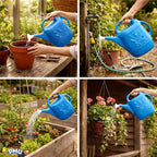 PMU 2 Gallon Watering Can - Garden Watering Can for Indoor & Outdoor Plants - Plastic Water Can with Detachable Sprinkler Head - Large Water Pot, Made in USA - Blue Pkg/3