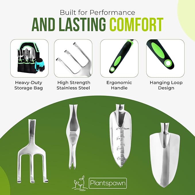 8 PCS Gardening Tools Set with Bag | Heavy-Duty Rust-Proof Hand Tools, Plastic Handles, 15 Plant Tags Included | Garden Tools, Gardening Essentials, Garden Supplies Gift for Men, Women & Gardeners