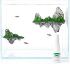 Aquarium Mountain View Stone Ornament, Resin-Coated Rockery with Flocked Cover Like Grass, Artificial Plastic Plants Suitable for Small Fish and Shrimp Play Decorations