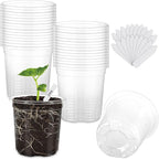 30 Packs 4 Inch Reinforced Clear Nursery Pots for Plants with Drainage Holes, High Transparency Plastic Seedling Plant Pot with Drainage Holes Have 20 Labels