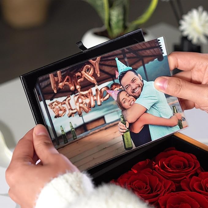 ADDWel Preserved Rose Gift Box with 4x6 Photo Frame, Romantic Flower Gifts for Women, Wife or Girlfriend, 6 Eternal Roses for Delivery on Christmas, Birthday, Anniversary, Valentine’s Day