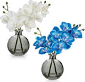 Oairse Blue and White Orchids Artificial Flowers Faux Orchid Arrangement with Black Glass Vase Set of 2 Real Touch Phalaenopsis Orchid Flowers Orchids Centerpiece for Dining Room Table