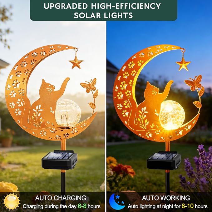 ZNYCYE Solar Garden Decor Outdoor Statue, Moon Fairy Garden Figurines with Cat Design for Mom Women Grandma Solar Stake Lights for Patio, Yard, Lawn, Pathway (Warm White)