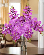 DILATATA Blooming Phalaenopsis Orchid 31.5" Tall Real Touch Artificial Orchid with 9 Large Flowers Fake Orchids Artificial Flowers for Decoration Home Arrangement-Purple Orchids Flowers 2pcs